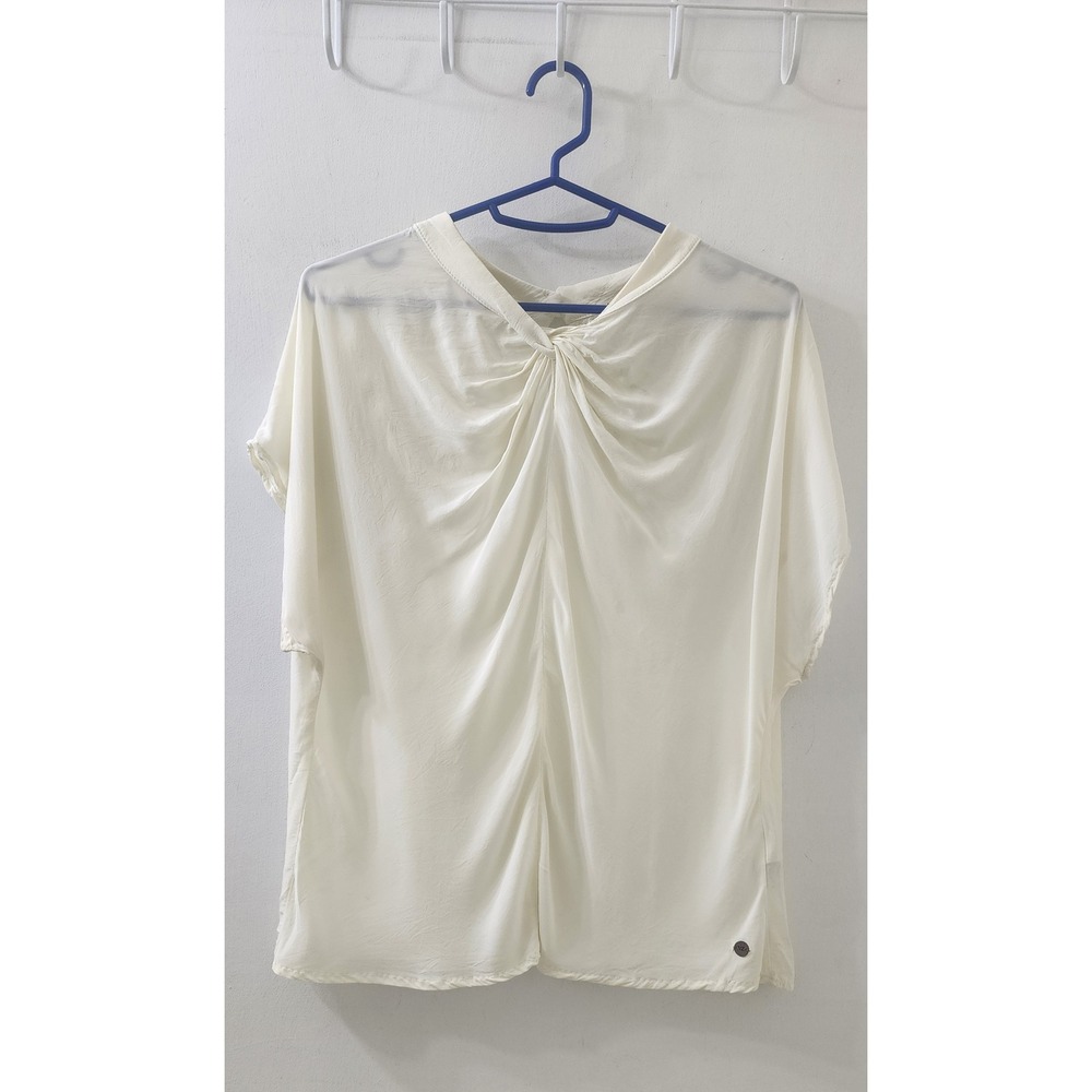Velez Artisan Women Cream Viscose Twist Front Keyhole Back Blouse Large 1036209